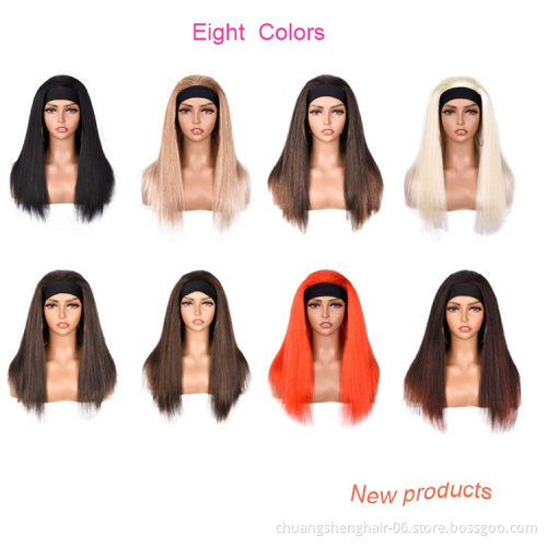 Whosesale products cheap straight headband wig for black women no glue long straingt synthetic fiber toupee(20 inches)